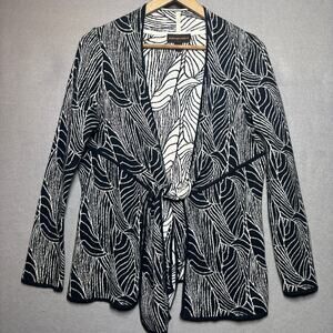 Dana Buchman Abstact Leaf Print Cardigan Sweater XS Tie Front Artsy‎ Chic Career